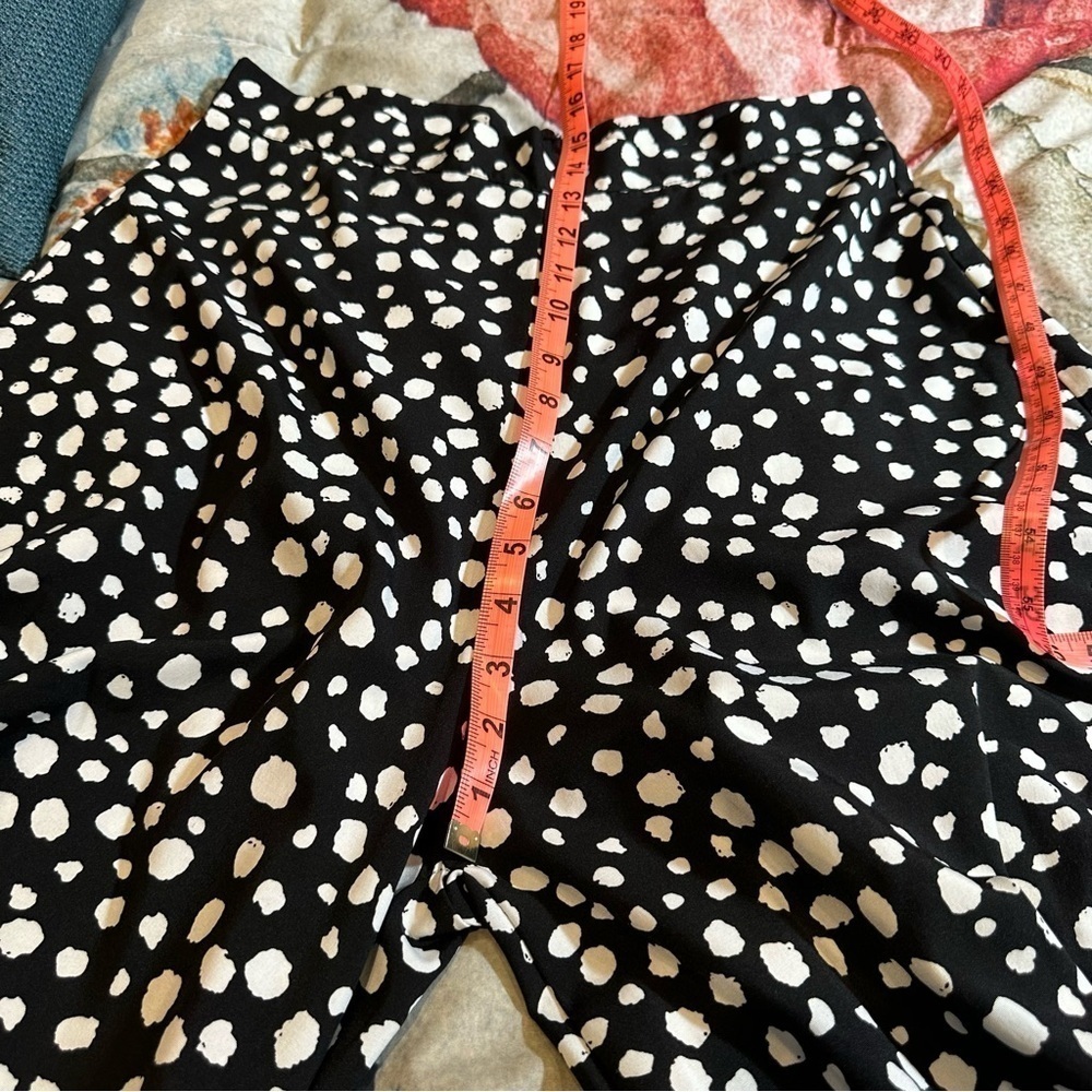 black and white high waisted lightweight super wide leg pants polka dot - Picture 8 of 14